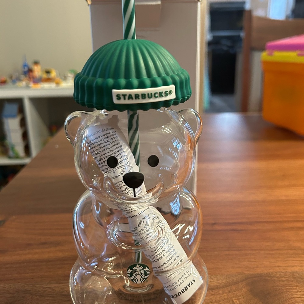Starbucks Bearista Glass Cup with Green Lid